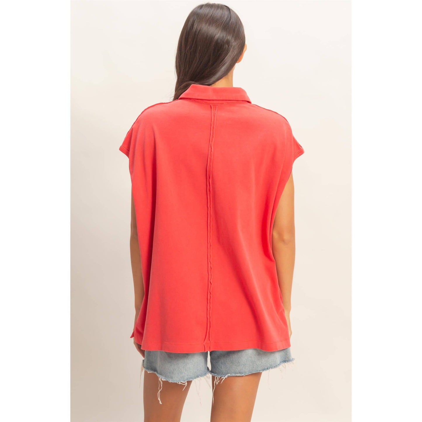 Double Zero Pigment Dye Sleeveless Polo Oversized Top