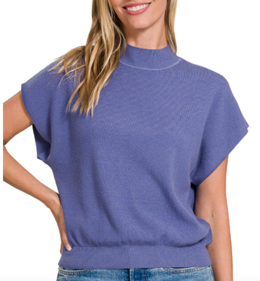 Zenana Mock Neck Short Dolman Sleeve Sweater