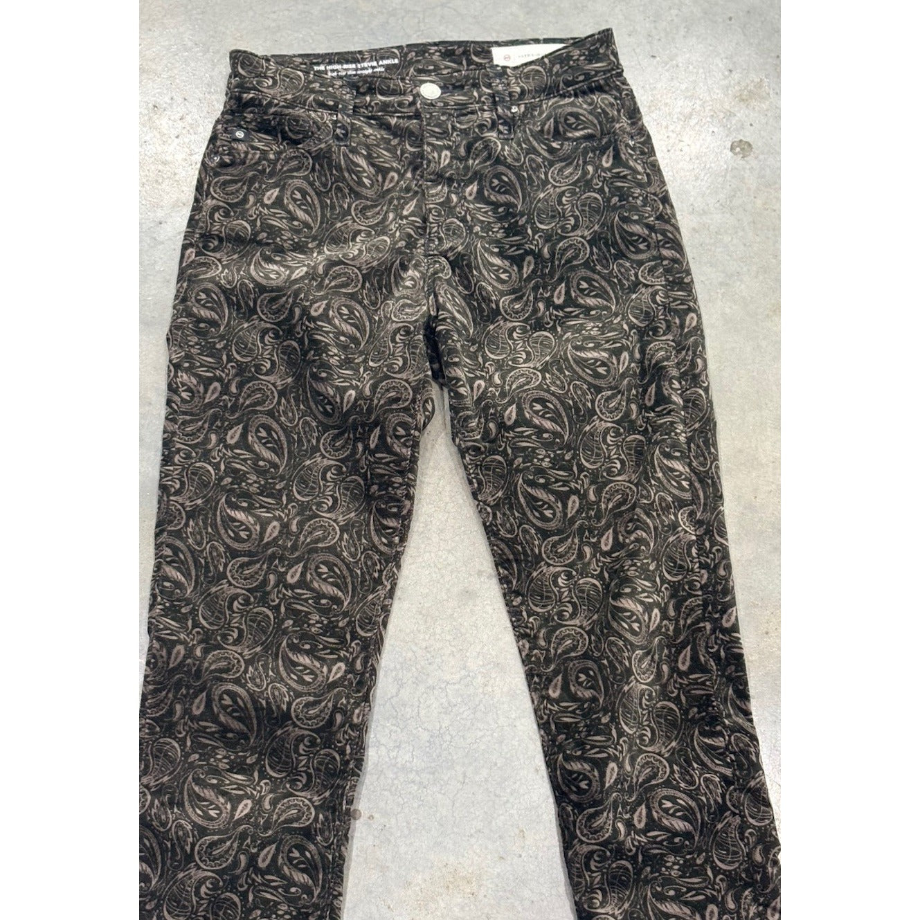 AG For Anthropologie Stevie High Rise Ankle Velvet Pants Paisley Black Size 26