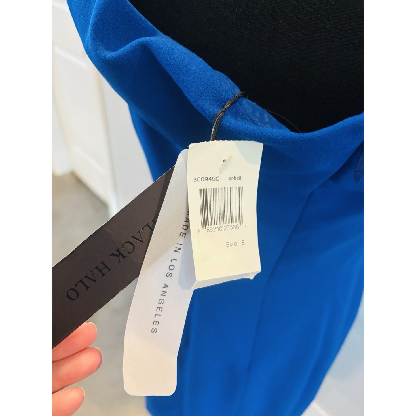 Black Halo Off the Shoulder Dress Sz 8 Blue Chic