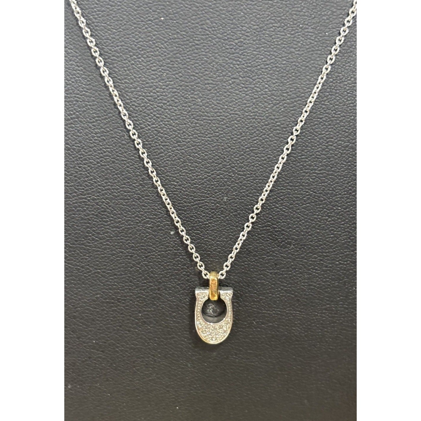 COACH Horseshoe Pave Signature Necklace Metal Logo JewelrySilverPendant