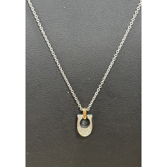 COACH Horseshoe Pave Signature Necklace Metal Logo JewelrySilverPendant