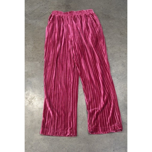 Boutique TCEC Velvet Wide Leg Pleated Pants MEDIUM(8-10) Hot Pink
