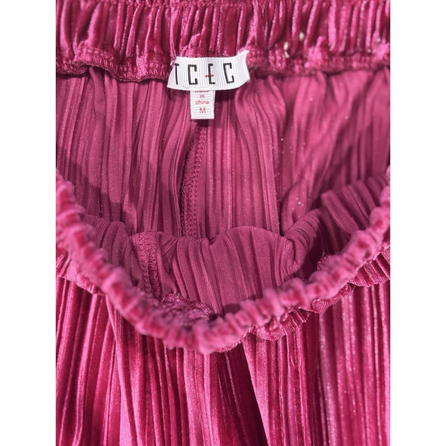 Boutique TCEC Velvet Wide Leg Pleated Pants MEDIUM(8-10) Hot Pink