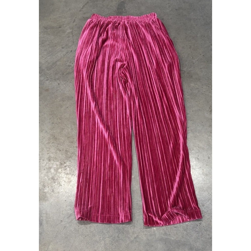 Boutique TCEC Velvet Wide Leg Pleated Pants MEDIUM(8-10) Hot Pink