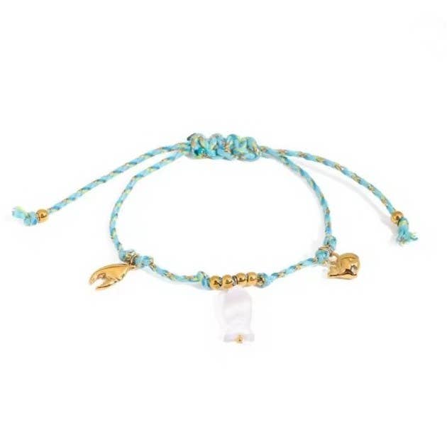18K STAINLESS STEEL CORDED CHARM BRACELET