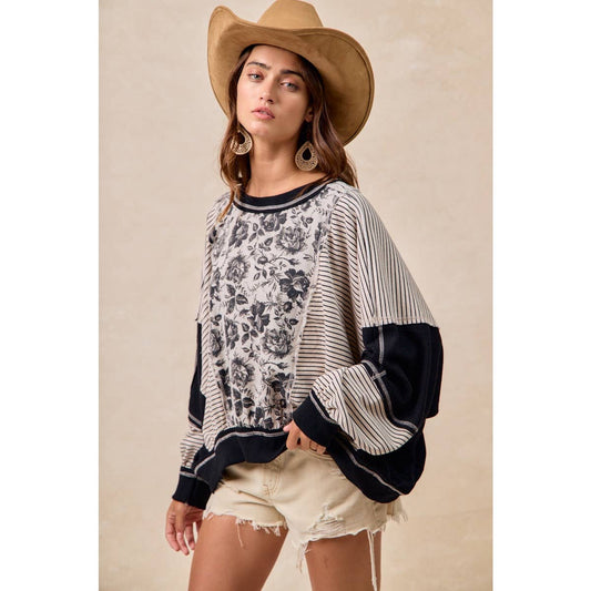 BiBi ROSE TWILL AND STRIPE MIX AND MATCH TOP