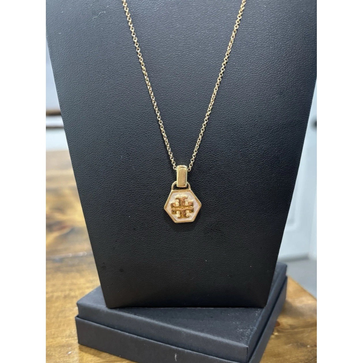 Tory Burch Gold And White Mother If Pearl Hexagon Necklace