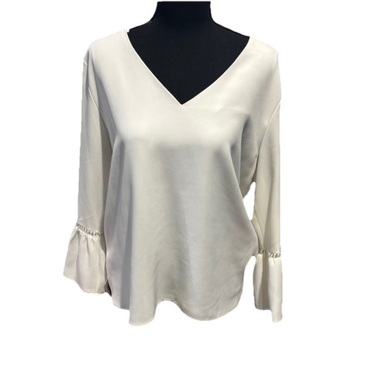 Calvin Klein Women's Bell Sleeve with Lace Detail, Soft White, M