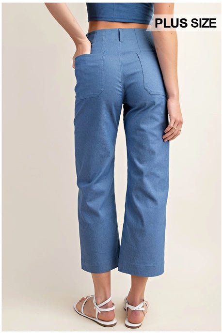 GiGio Plus Size Ankle Cropped Summer Pants in a Stretchy Denim-Like Fabric with Pockets