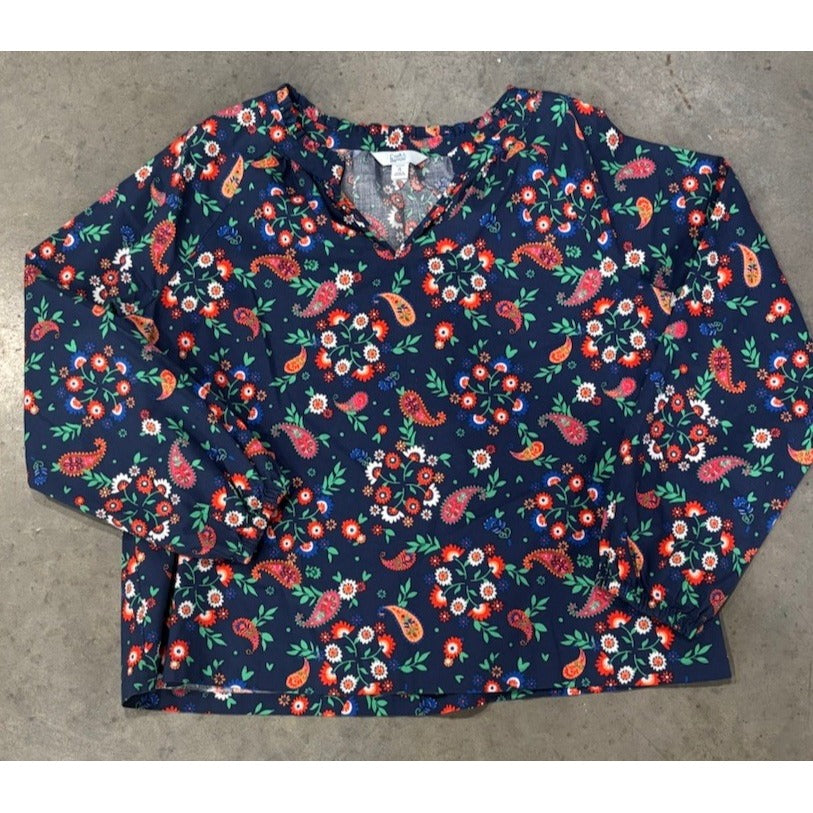 Croft & Barrow Women's/Sz: Petite Large/ Raglan Popover Blouse Navy Paisley NWT