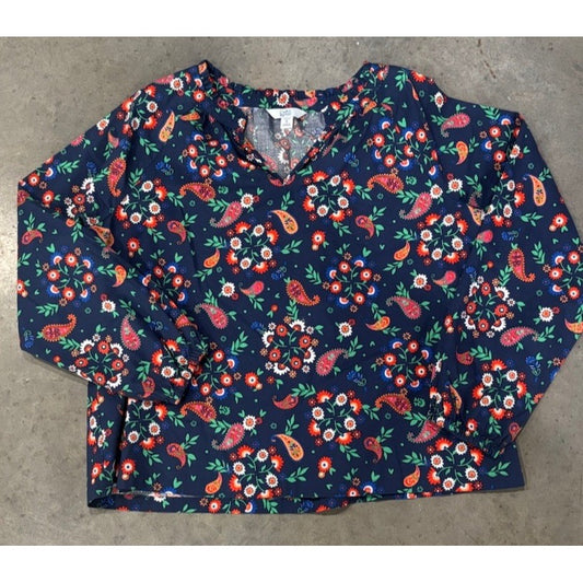 Croft & Barrow Women's/Sz: Petite Large/ Raglan Popover Blouse Navy Paisley NWT