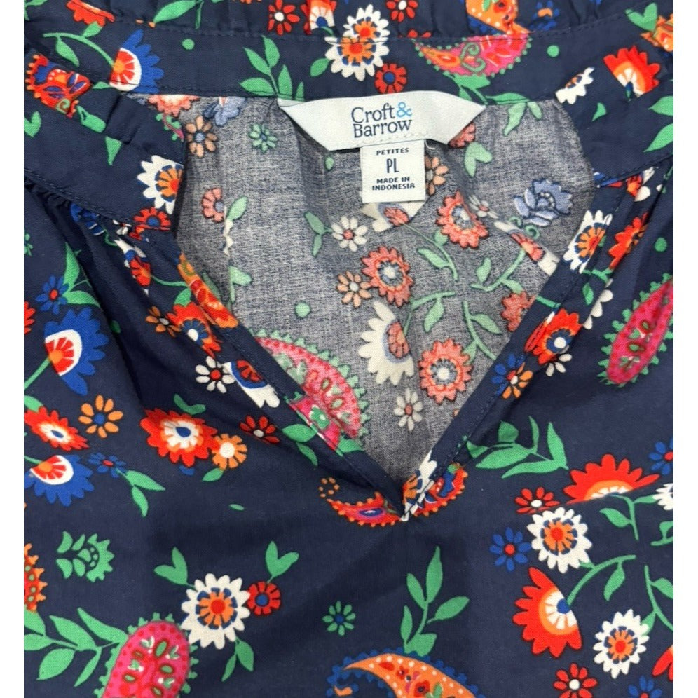 Croft & Barrow Women's/Sz: Petite Large/ Raglan Popover Blouse Navy Paisley NWT