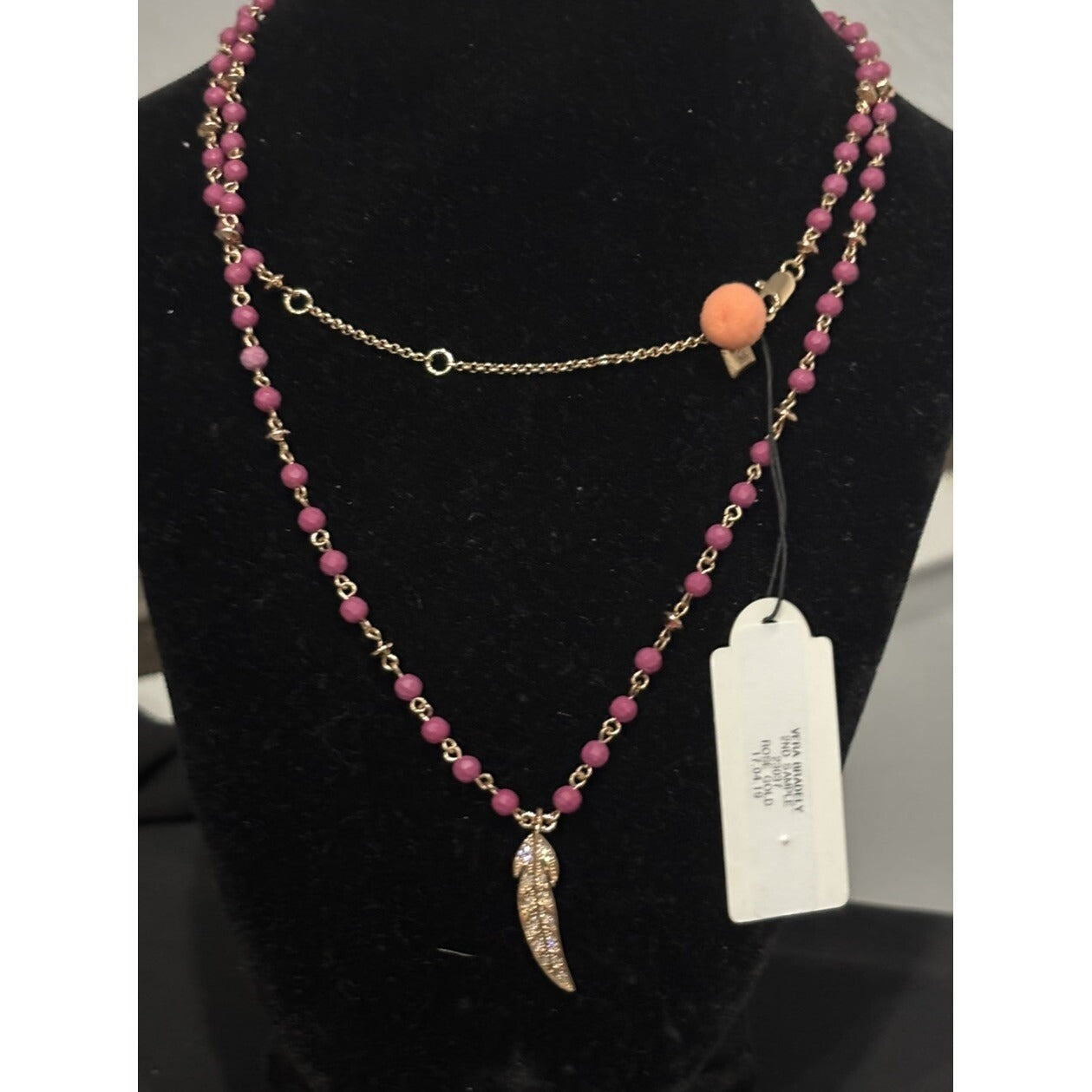 Vera Bradley Pink And Gold Long Feather Necklace NWT