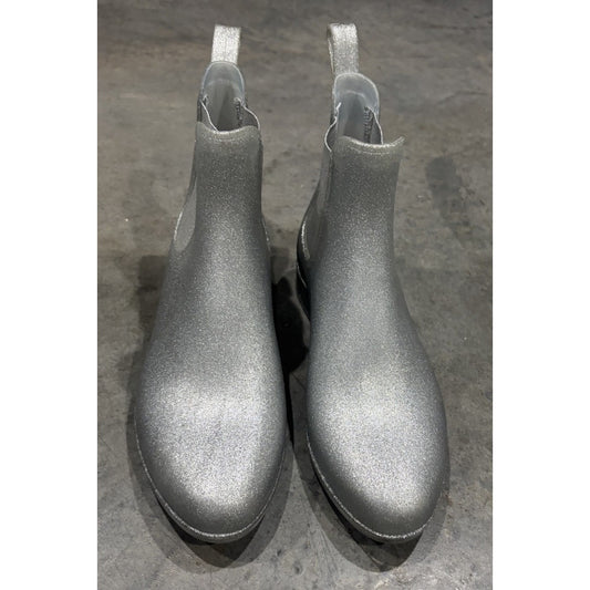 J Crew Glitter Chelsea Rain Boots Sz 9 Silver Light Grey Matte Jelly