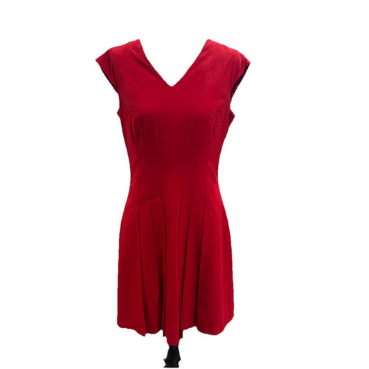 Calvin Klein Red Pleated Sleeveless Dress Size 8