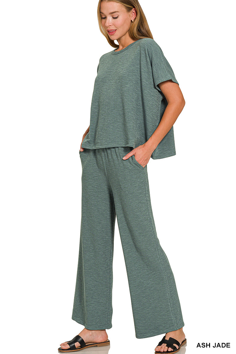 Cotton slub top & pants set in Ash Jade