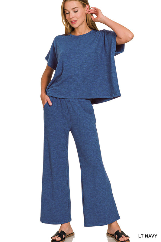 Cotton slub top & pants set in Lt Navy