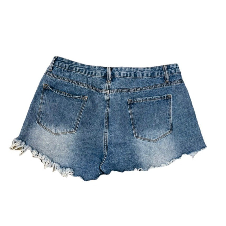 Shein Curve Women's Distressed Denim Blue Jeans Shorts Size 1XL