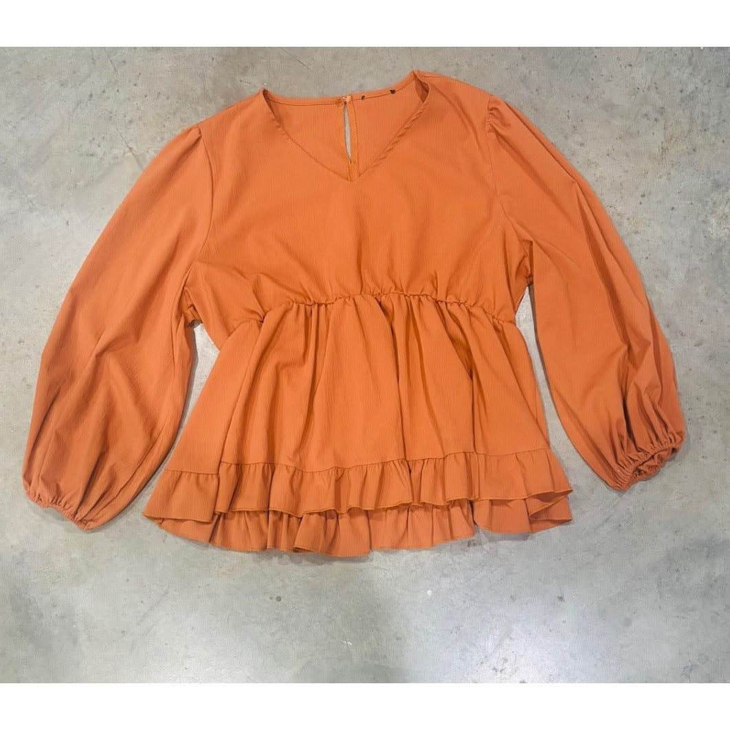 Orange Peplum With Ruffle Long Sleeve Boise Size 2XL