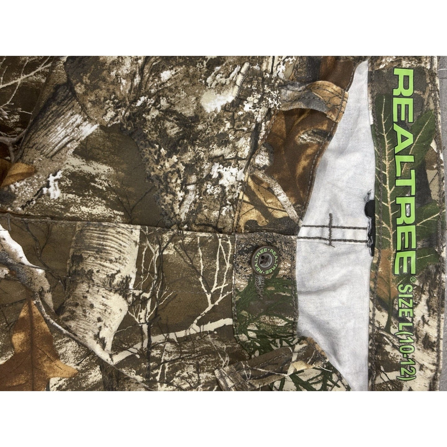 Realtree Boys Size Large Pants Green Camo Pockets Cargo Straight Leg Cotton New