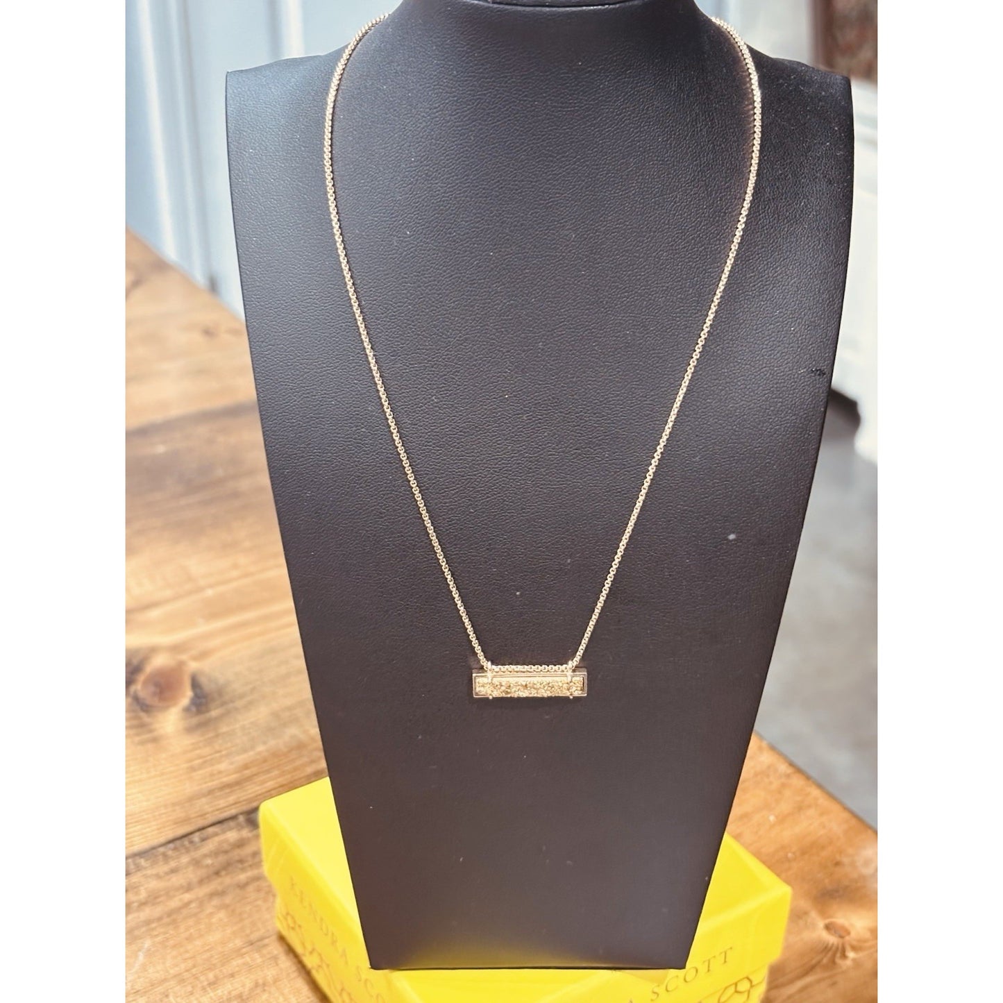 Kendra Scott Leonor Rose Gold Bar Necklace With Gold Drusy