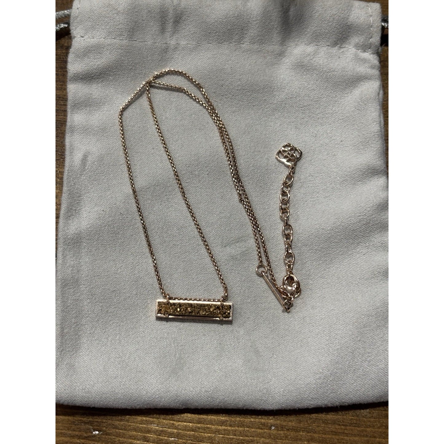 Kendra Scott Leonor Rose Gold Bar Necklace With Gold Drusy