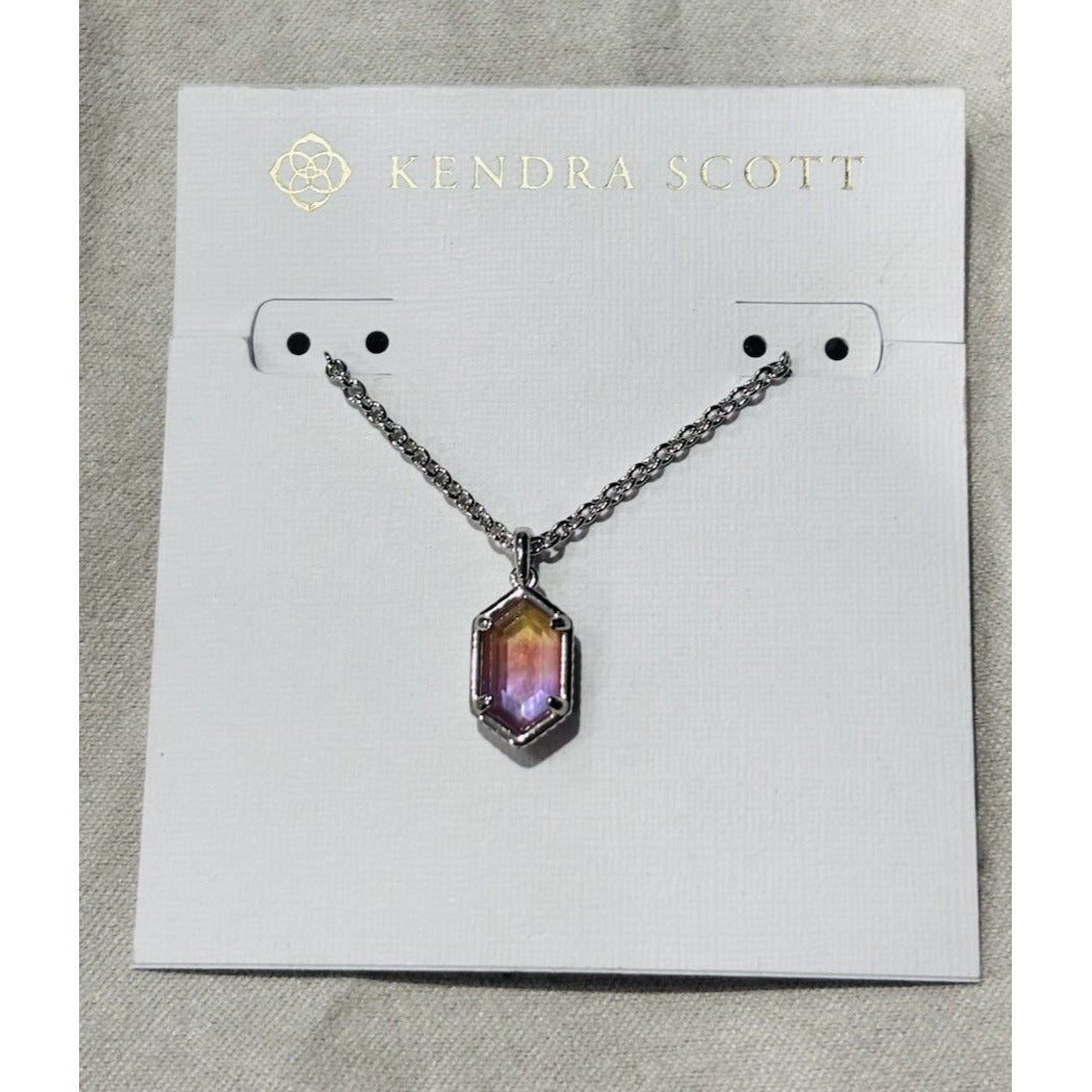 Kendra Scott NWT Hallie Silver Short Pendent Necklace In Watermelon Illusion