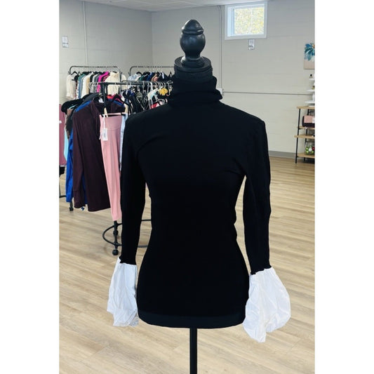 Bebe Black Turtleneck Sweater With Puffed White Cuffs Size Small