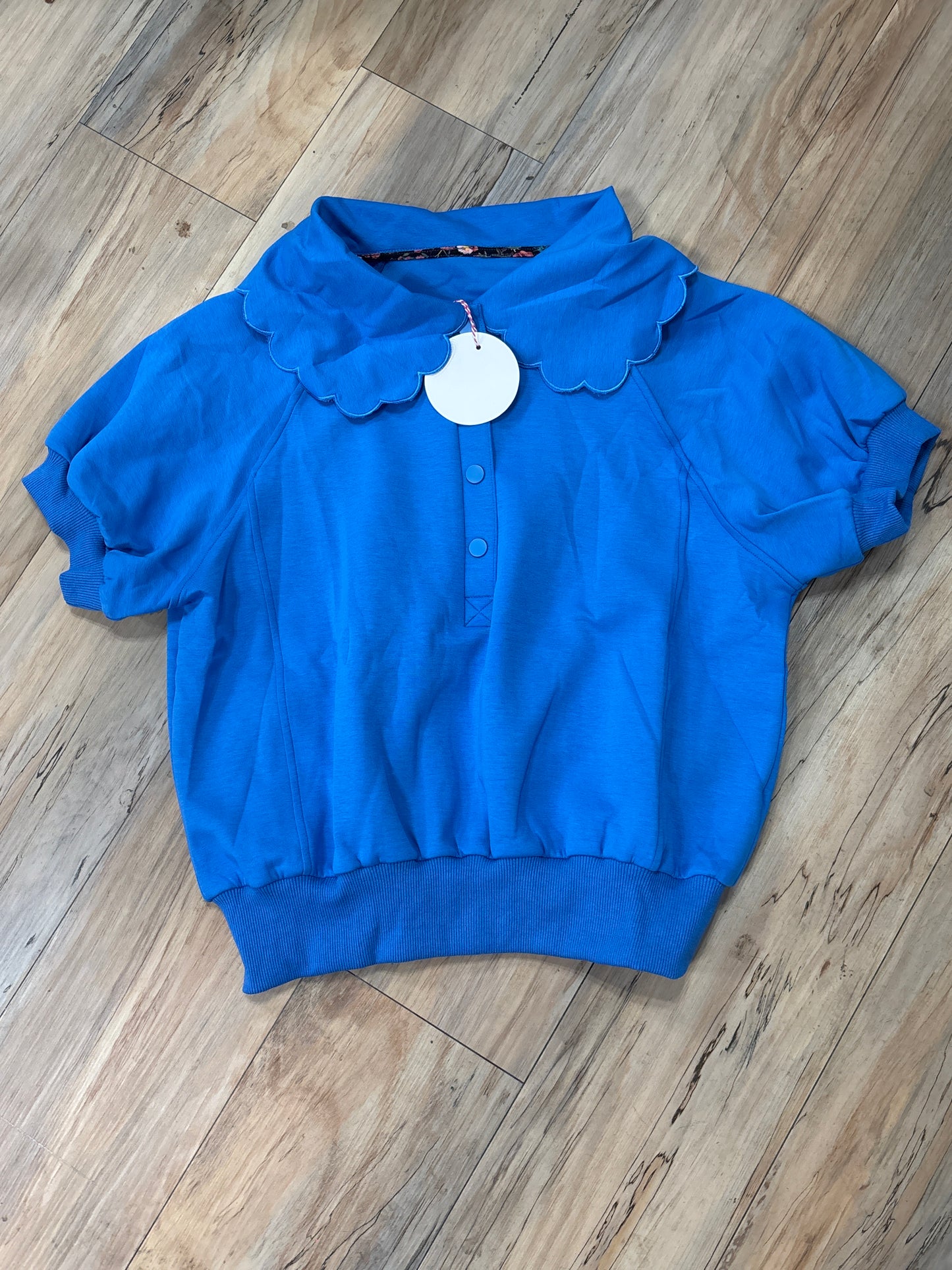 Umgee Scallop Collar Aqua Snap Shirt