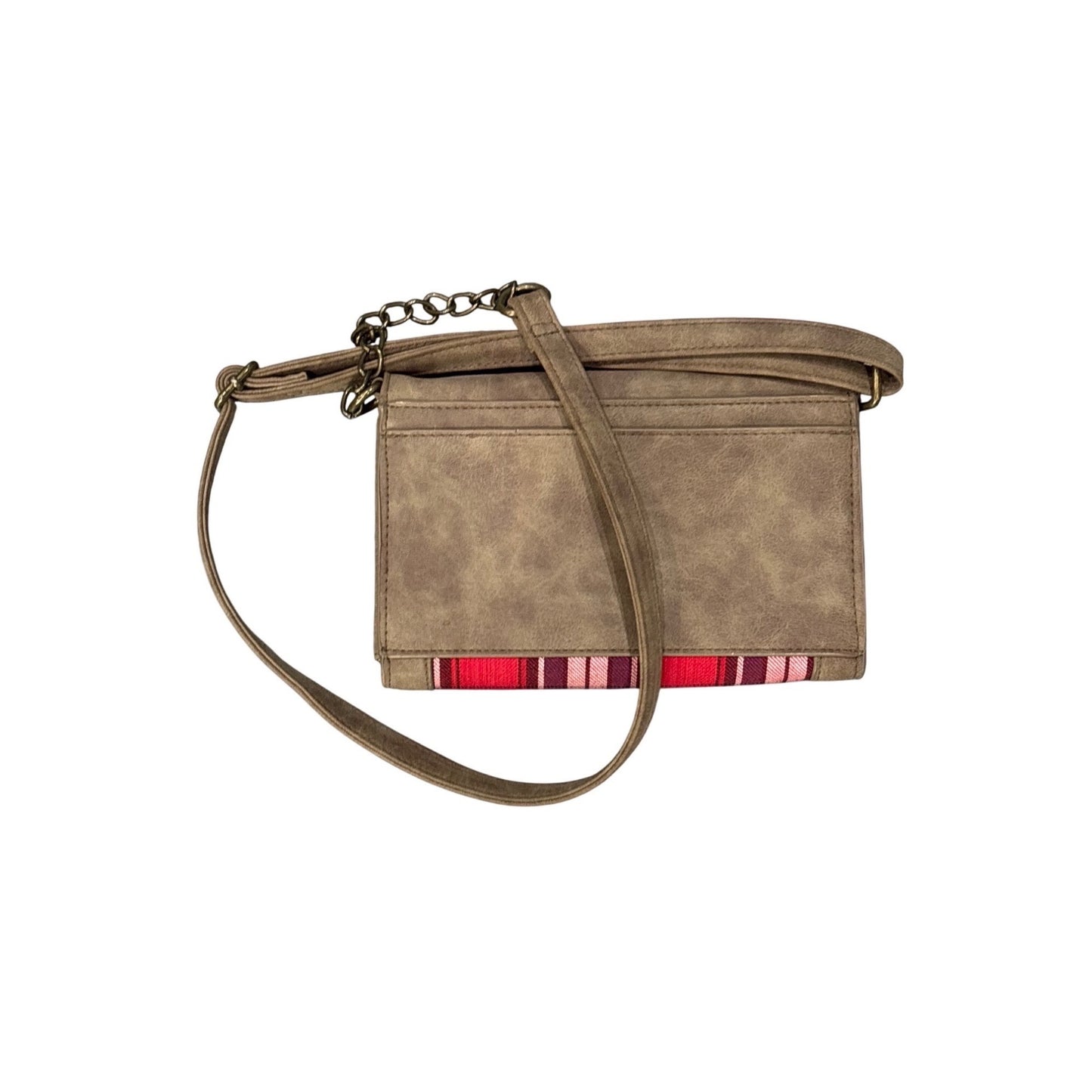 Faux Leather Crossbody Bag With Plaid Accent & Brass Studs