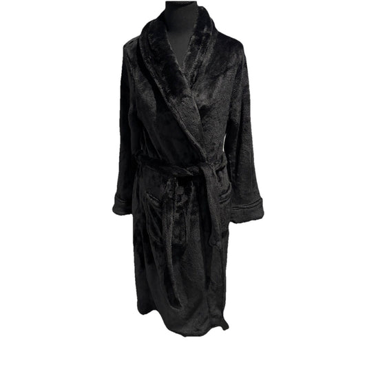 Joyspun Plush Robe Bathrobe Women's  M 8-10 Black Midi House Coat Minky Pockets