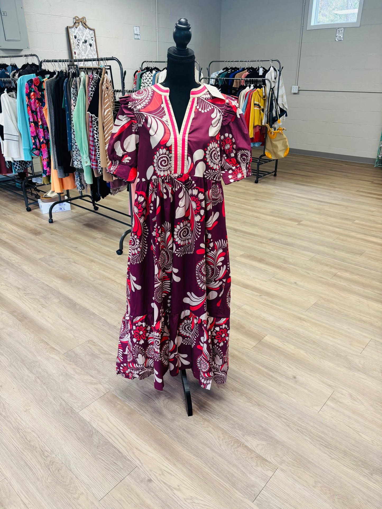 Entro Plum Paisley Midi Dress