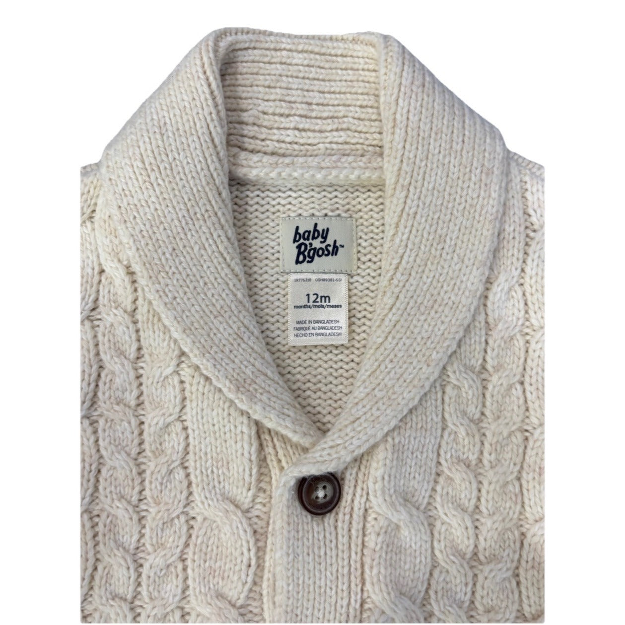 Oshkosh Baby Boys Cream Cable Knit Cardigan Size 12M NWT