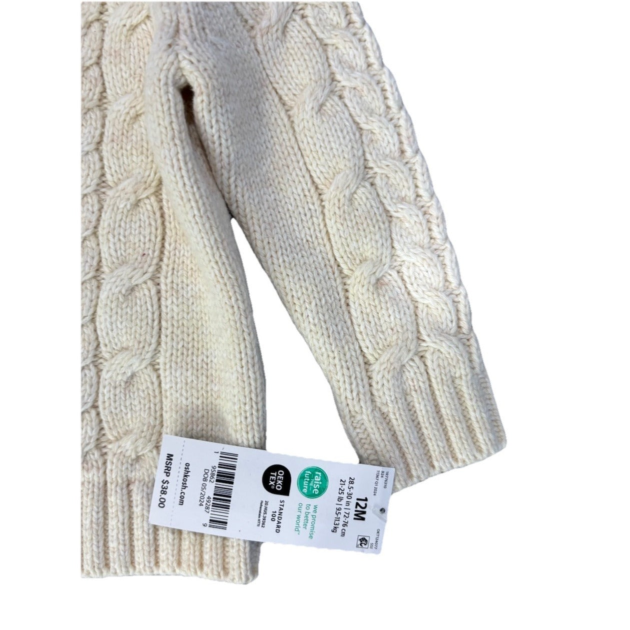 Oshkosh Baby Boys Cream Cable Knit Cardigan Size 12M NWT