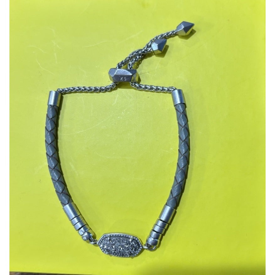 Kendra Scott Cruz Gray Drusy Druzy Adjustable Leather Bracelet
