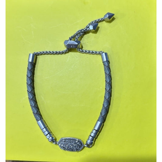 Kendra Scott Cruz Gray Drusy Druzy Adjustable Leather Bracelet