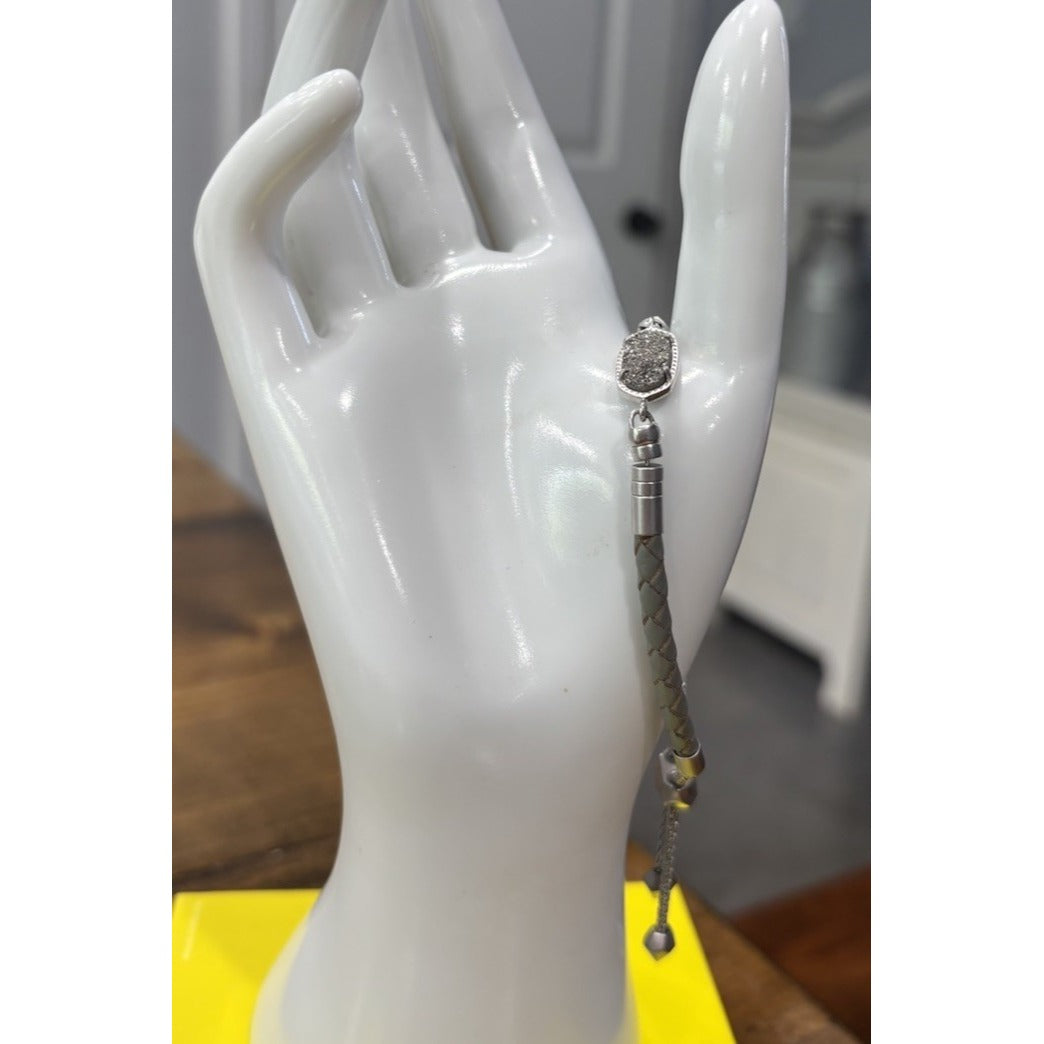 Kendra Scott Cruz Gray Drusy Druzy Adjustable Leather Bracelet