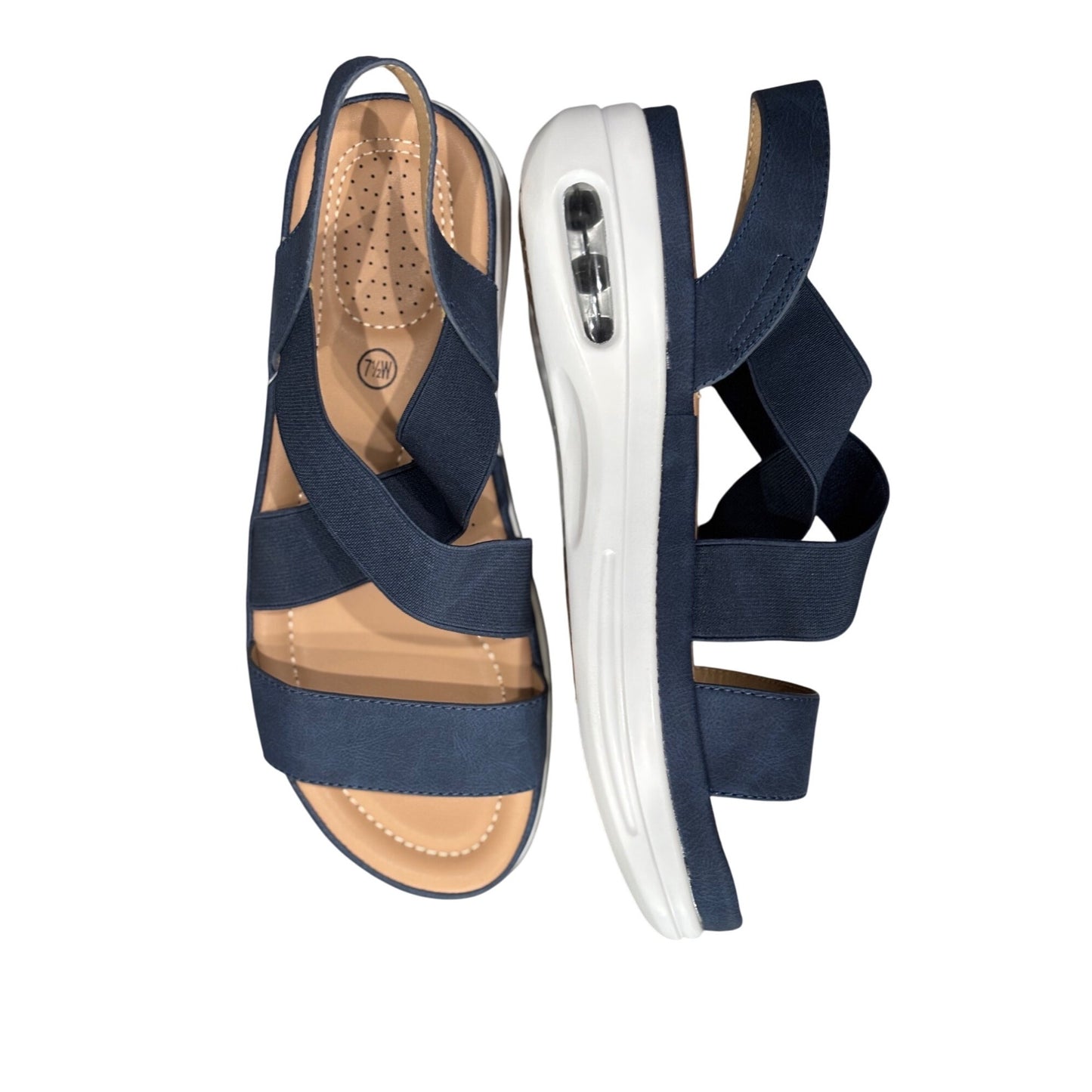 SoSoft Womens Navy Blue Lattice Strap Sandals Size 7.5 Air Cushion Sole