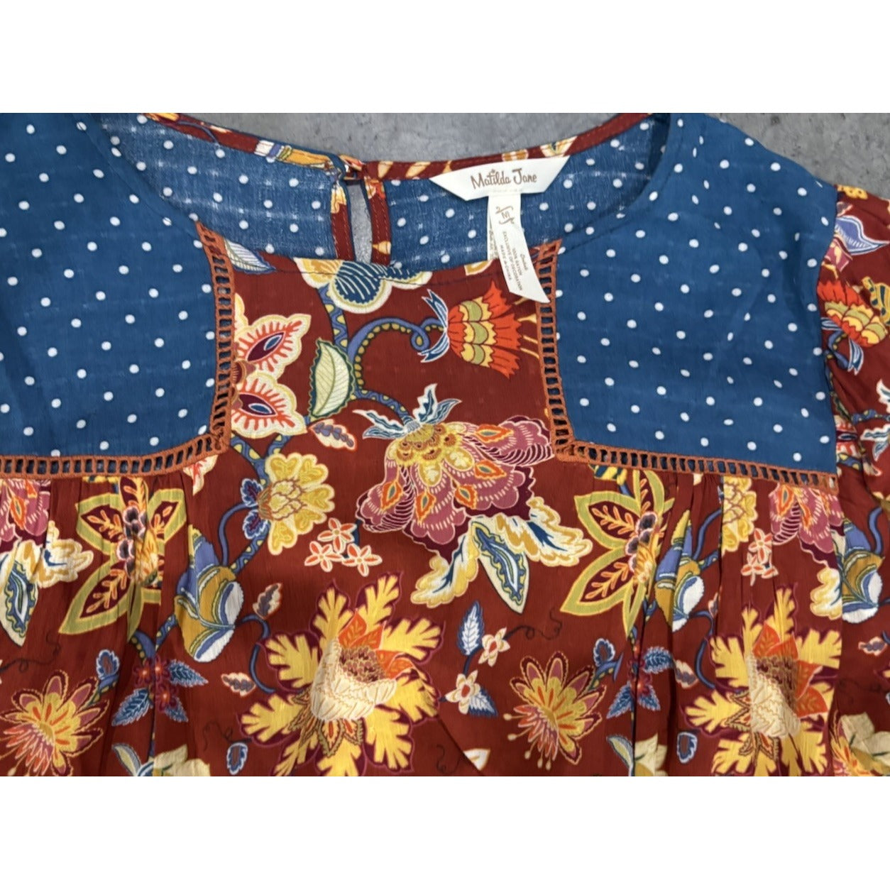 Matilda Jane Top Womens Medium Garden Mums Floral Peasant Blouse Boho Sleeve M