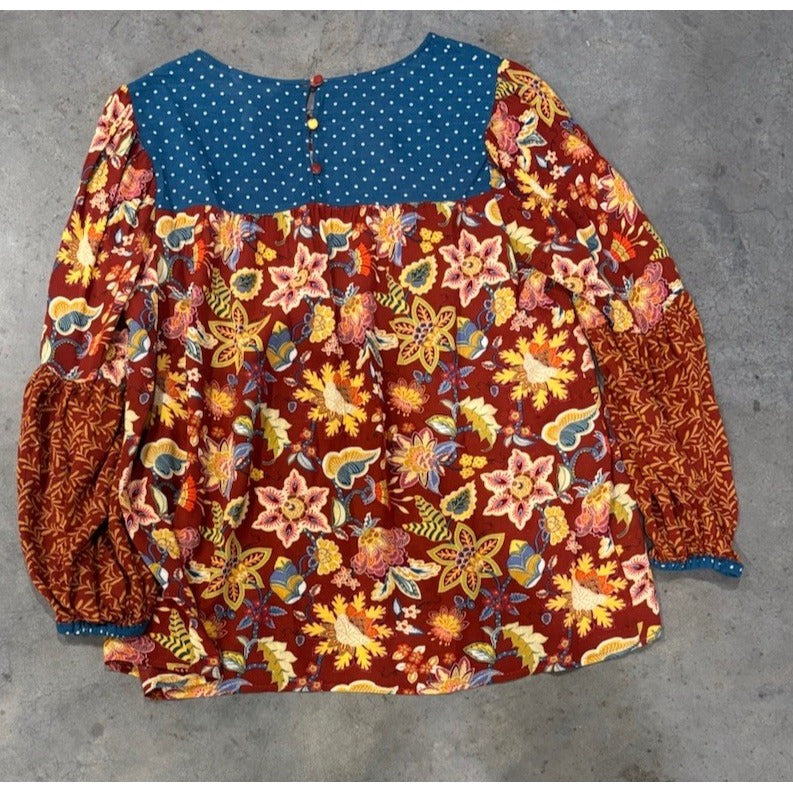 Matilda Jane Top Womens Medium Garden Mums Floral Peasant Blouse Boho Sleeve M