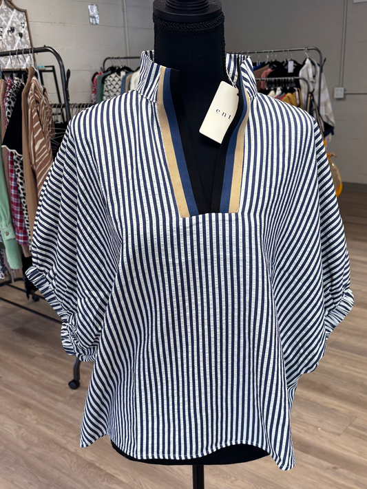 Entro Navy Striped Dolman Blouse