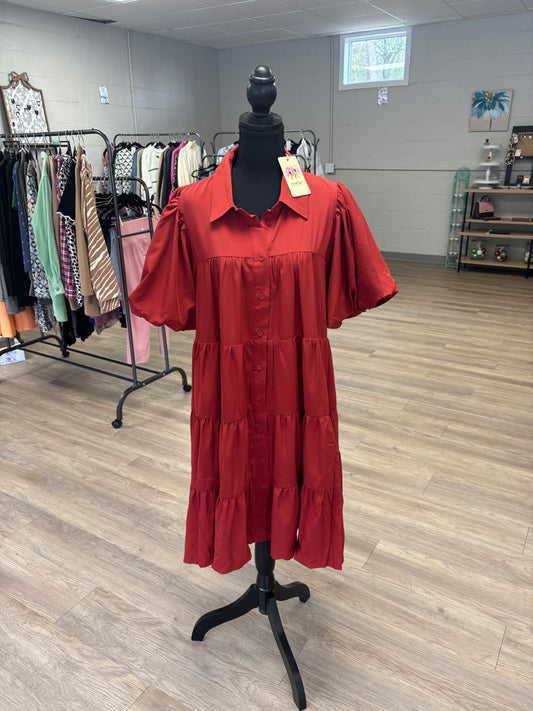 Entro Rust Tiered Dress Plus-Size