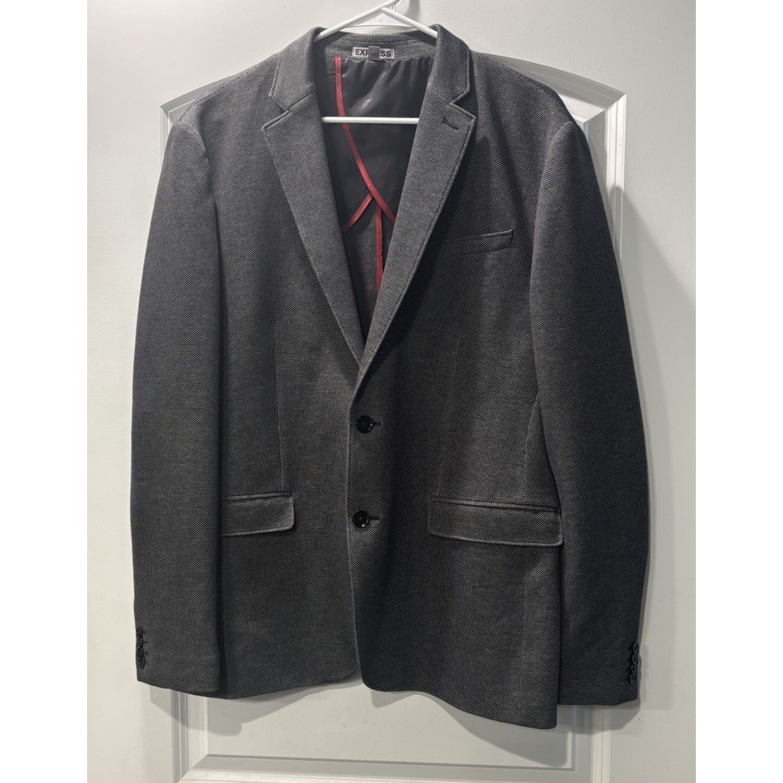 Express Sport Coat Men's L Grey Birdseye Slim Fit Photographer 2-Button Jacket