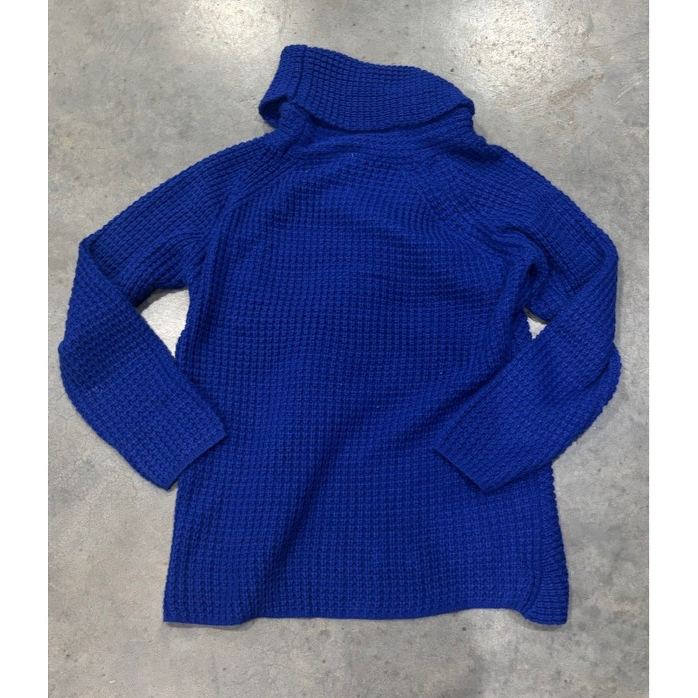 Grecerelle Cowl Neck Sweater Women’s M Navy Chunky Knit  Large Button Cozy