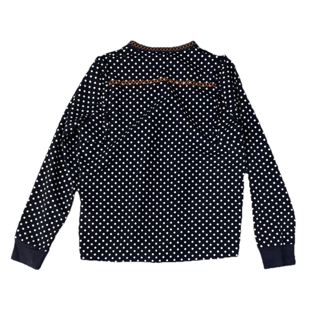THMI Blouse Polka Dots Floral Embroidery Long Sleeve Large