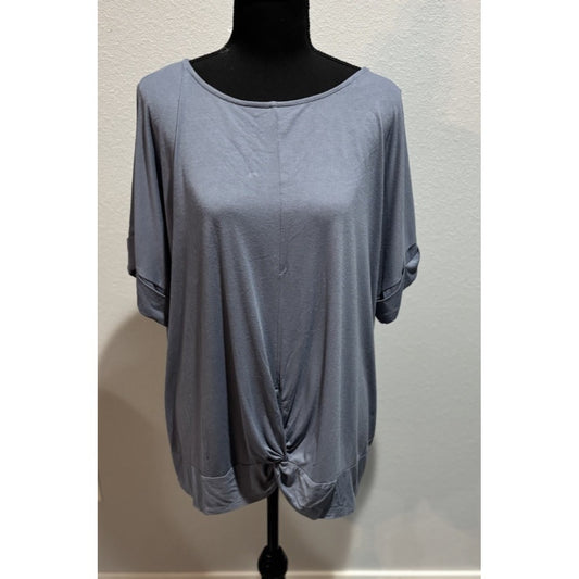 Zenana light blue top w/ Twist Bottom Short Sleeve Size 1X
