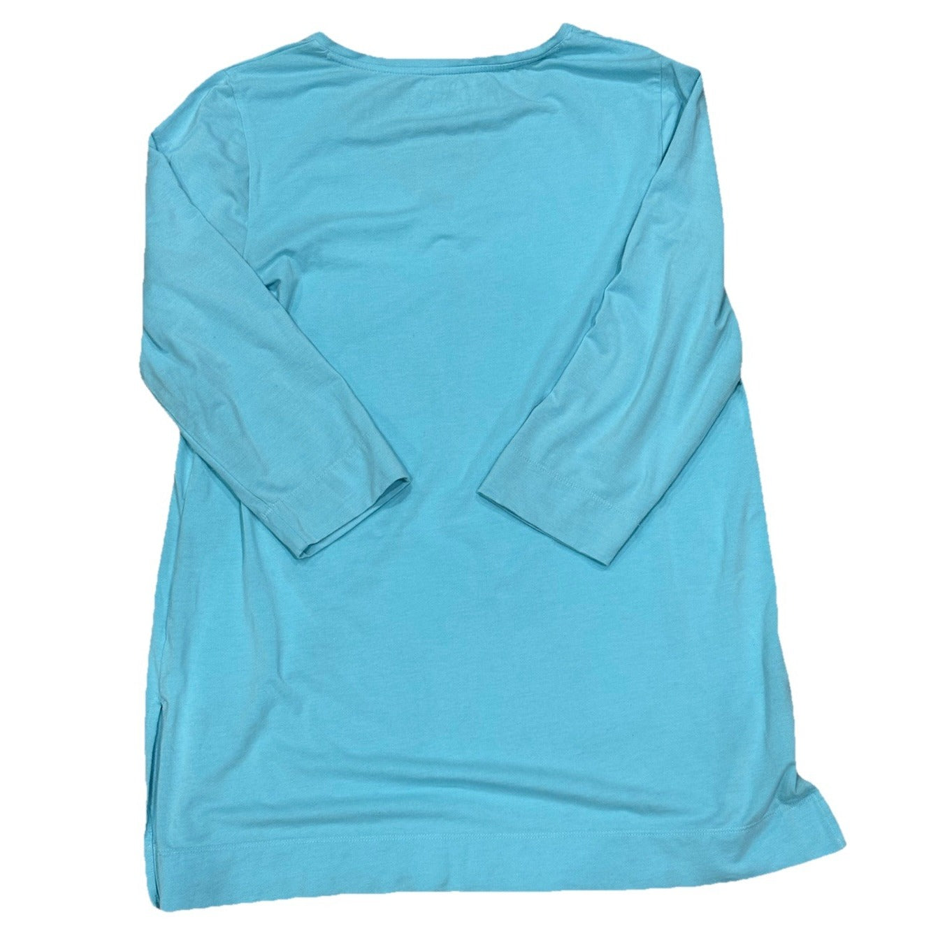 Chicos T Shirt Womens 1 Cyan Blue True Color Tees V Neck Long Sleeve Classic