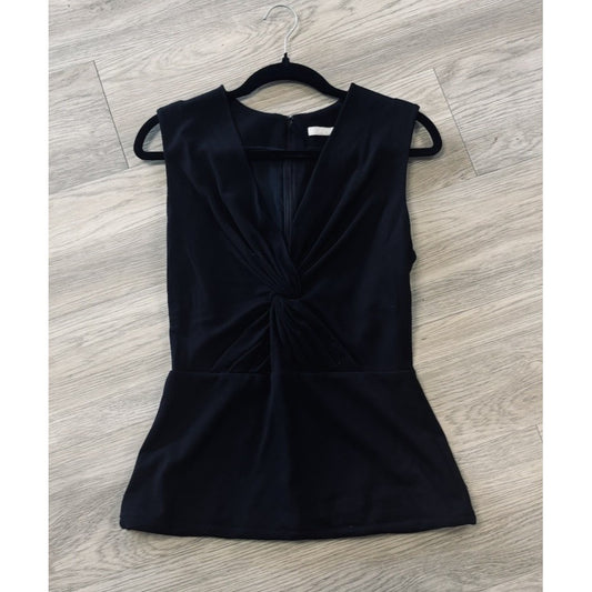 Jason Wu Sleeveless Peplum City Sleeveless Twisted Knot Knit Top-Black Medium