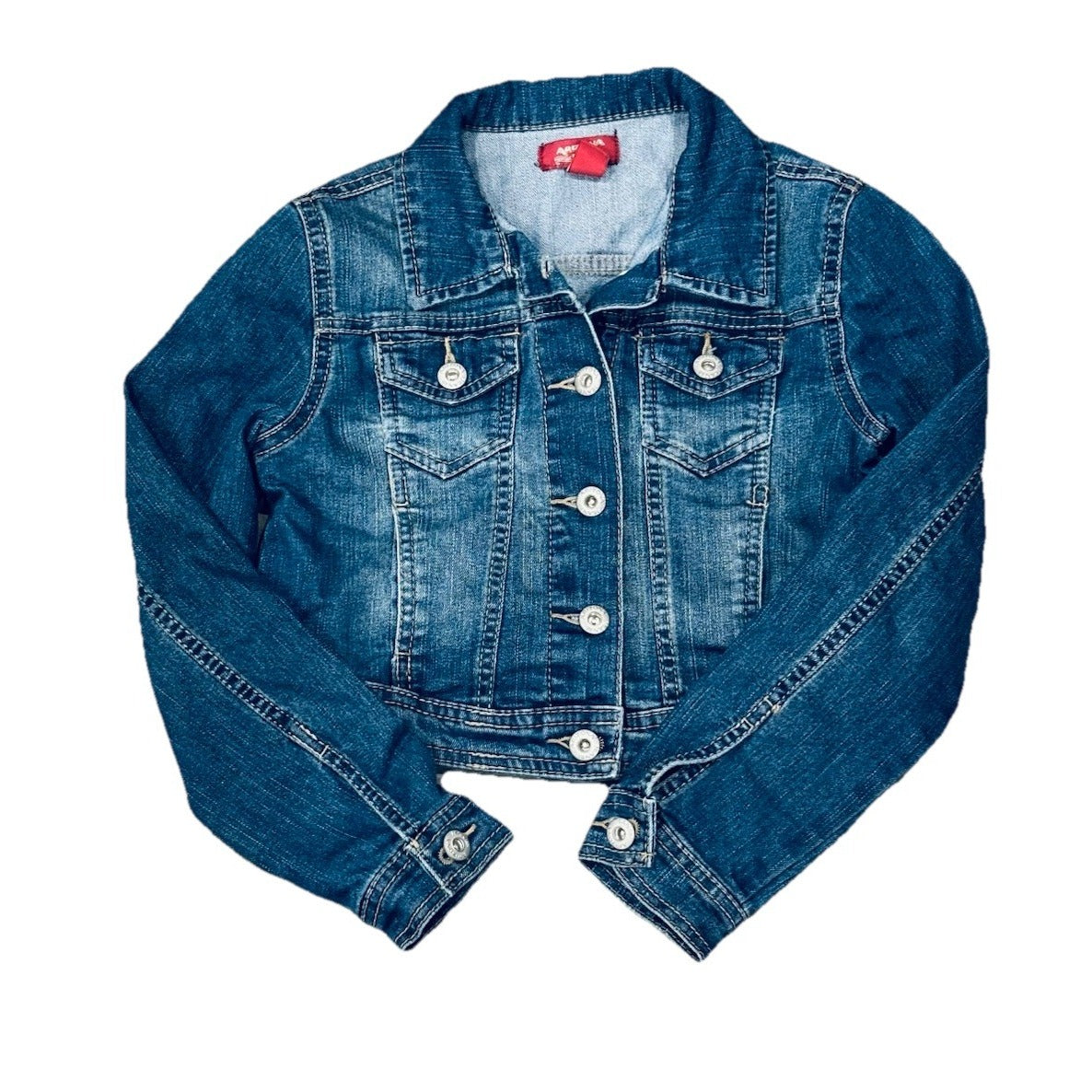 Arizona Denim Trucker Jean Jacket M 10/12 Girls Med Blue Wash Button Closure
